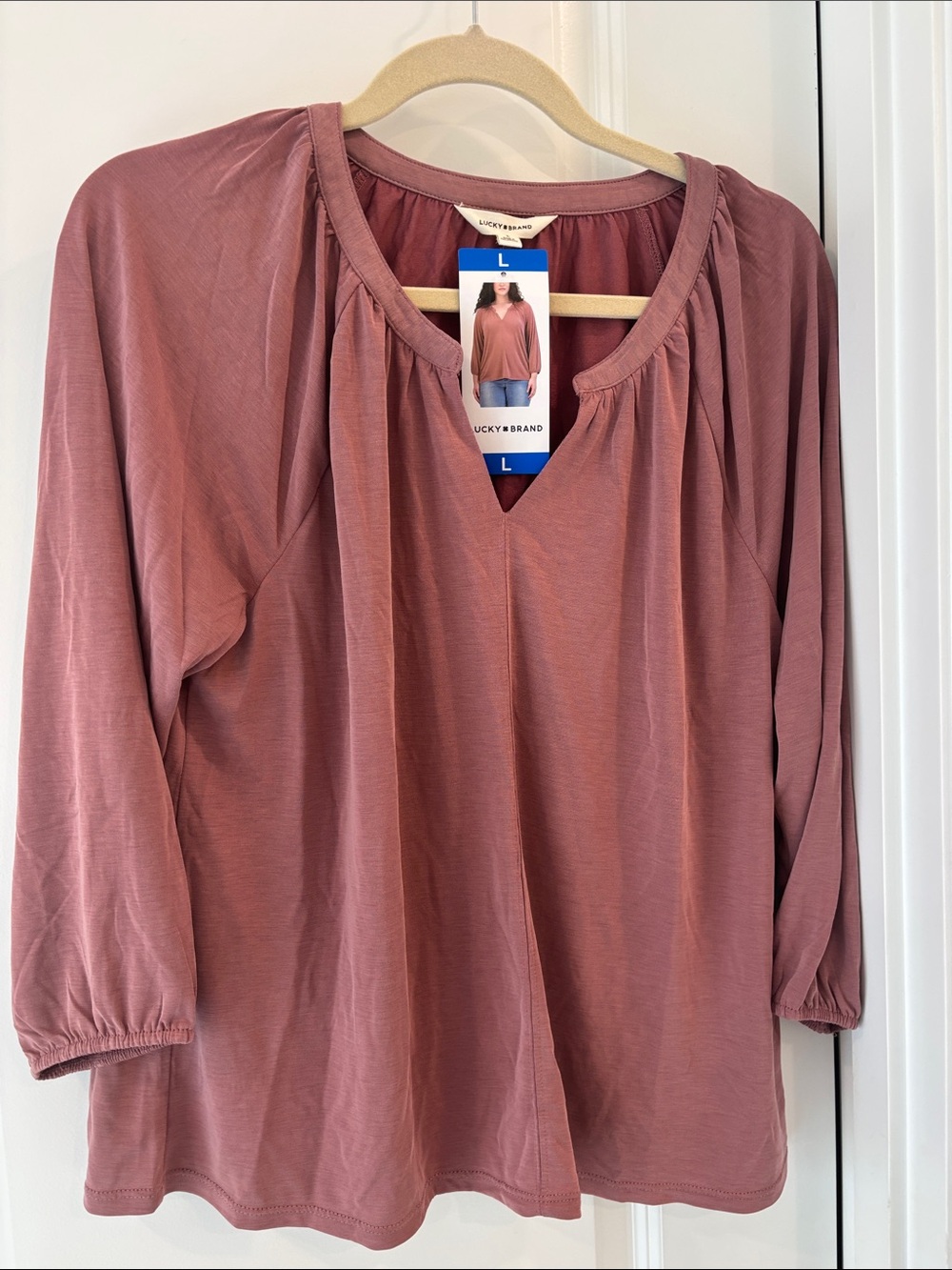 Lucky Brand Dusty Rose Long-Sleeve V-Neck -super soft size large